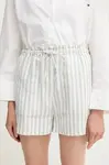 Lněné kraťasy Tommy Hilfiger dámské, bílá barva, high waist, WW0WW45773