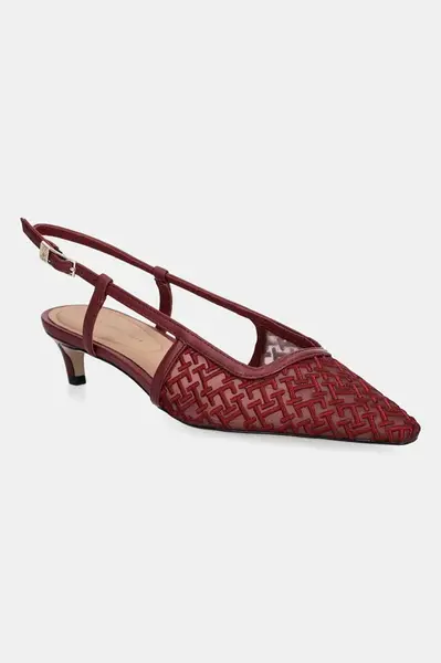Lodičky Tommy Hilfiger MONO SQUARED TOE KITTEN SLINGB vínová barva, FW0FW08746