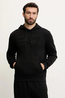 Mikina EA7 Emporio Armani pánská, černá barva, s kapucí, hladká, AF10432.7M000152