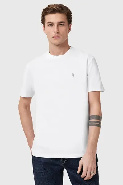 Bavlněné tričko AllSaints DEXTER pánské, bílá barva, M005JD