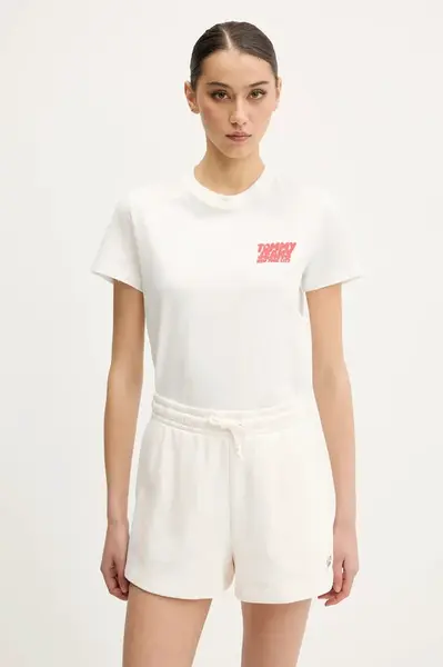 Bavlněné tričko Tommy Jeans bílá barva, DW0DW21338