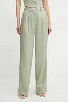 Kalhoty Guess CAMILLE dámské, zelená barva, široké, high waist, W5GB53 WH5F0