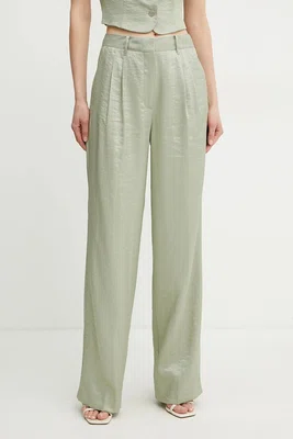 Kalhoty Guess CAMILLE dámské, zelená barva, široké, high waist, W5GB53 WH5F0