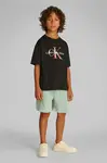 Dětské bavlněné tričko Calvin Klein Jeans černá barva, s potiskem, IB0IB02453