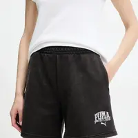 Kraťasy Puma dámské, černá barva, s potiskem, high waist, 685035