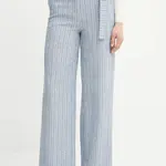 Kalhoty s příměsí lnu Fracomina dámské, modrá barva, široké, high waist, FS25SV3008W402Q6