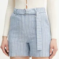 Šortky s příměsí lnu Fracomina dámské, modrá barva, high waist, FS25SV6004W402Q6