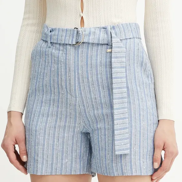 Šortky s příměsí lnu Fracomina dámské, modrá barva, high waist, FS25SV6004W402Q6
