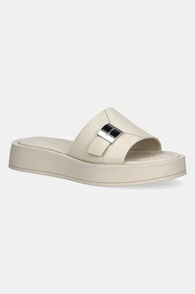 Kožené pantofle Calvin Klein FLATFORM SLIDE W/CK HW - LTH