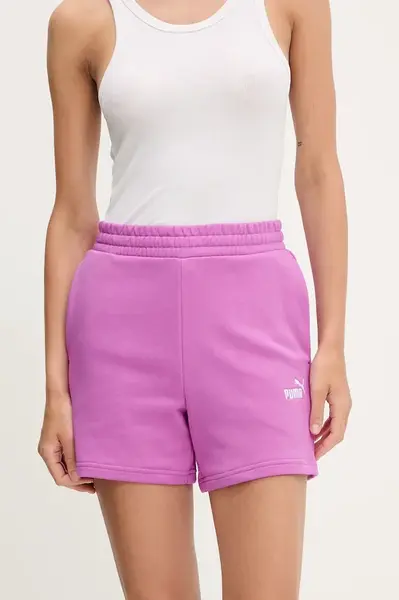 Kraťasy Puma dámské, fialová barva, hladké, high waist, 682441