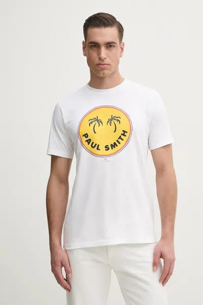 Bavlněné tričko PS Paul Smith bílá barva, s potiskem, M2R.011R.PP5133