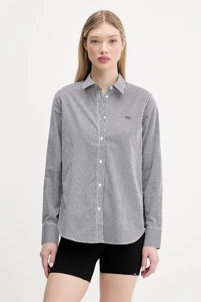 Bavlněná košile Guess Jeans dámská, černá barva, regular, s klasickým límcem, W5GH68 WH7Q1