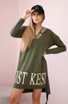 Dress with a hood and khaki print