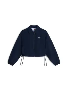 Tommy Jeans Prechodná bunda 'Seersucker Drawstring Hem Relaxed Coach'  tmavomodrá