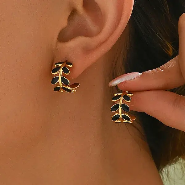 Elegant 201 Stainless Steel Leaf Stud Earrings