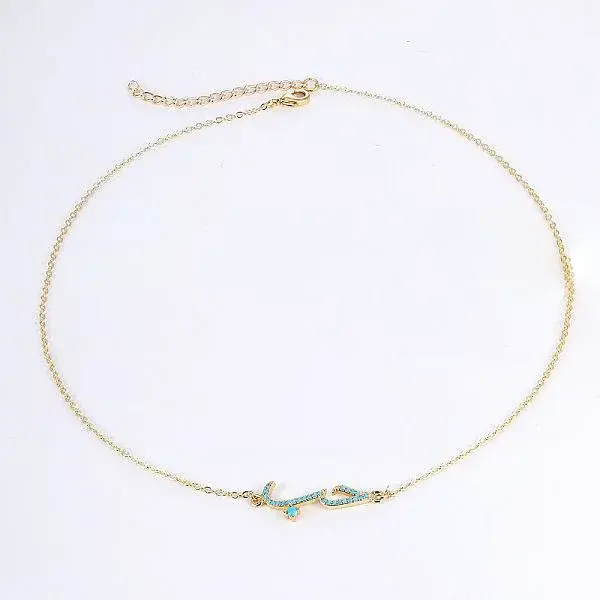 Cubic Zirconia Wave Pendant Necklace with Golden Brass Chains