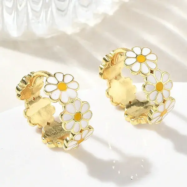 Brass Enamel Hoop Earrings for Women