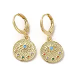 Flat Round with Eye Golden Brass Dangle Leverback Earrings