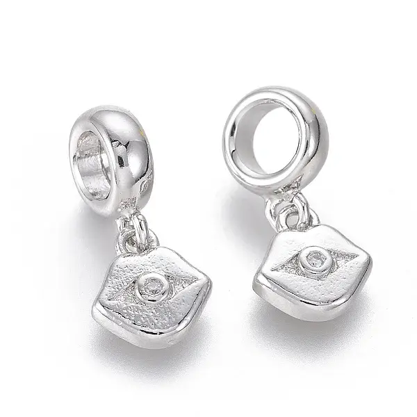 Brass Micro Pave Clear Cubic Zirconia European Dangle Charms