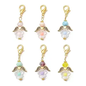 6Pcs Flower Angel Glass & Acrylic Pendant Decorations