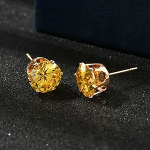 Flat Round Brass Micro Pave Cubic Zirconin Stud Earrings