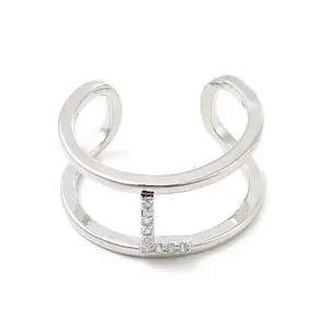 Clear Cubic Zirconia Initial Letter Open Cuff Ring