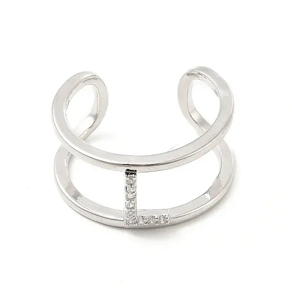 Clear Cubic Zirconia Initial Letter Open Cuff Ring