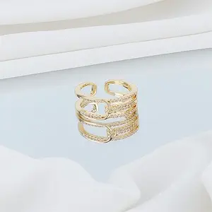 1Pc Brass Micro Pave Clear Cubic Zirconia Cuff Rings