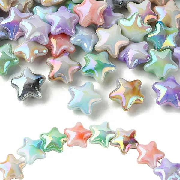 70Pcs UV Plating Rainbow Iridescent Acrylic Beads