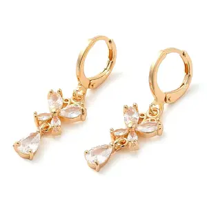 Rack Plating Golden Brass Dangle Leverback Earrings