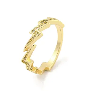 Lightning Bolt Brass Micro Pave Clear Cubic Zirconia Open Cuff Rings
