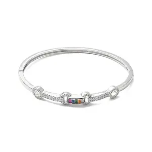 Rectangle & Donut Colorful Cubic Zirconia Hinged Bangle
