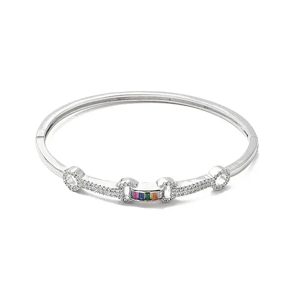 Rectangle & Donut Colorful Cubic Zirconia Hinged Bangle
