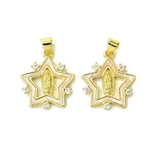 Golden Brass Micro Pave Cubic Zirconia Pendants