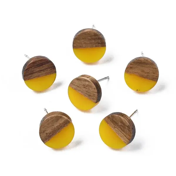 Opaque Resin & Walnut Wood Stud Earrings
