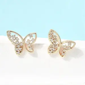 Brass Micro Pave Cubic Zirconia Stud Earrings