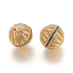 Brass Micro Pave Black Cubic Zirconia Beads