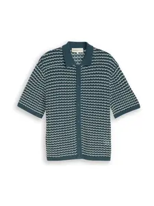 TOM TAILOR DENIM Kardigán  petrolejová / biela