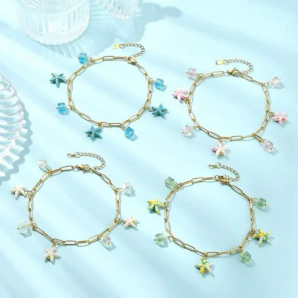 Dyed Synthetic Turquoise Beads Anklets For Women