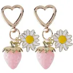 2Pcs Strawberry & Flowers Alloy Enamel & Acrylic Pendant Decoration
