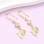 Brass Micro Pave Clear Cubic Zirconia Fish Dangle Earrings