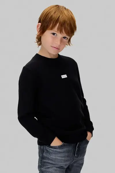 Dětská bavlněná mikina Calvin Klein Jeans černá barva, s aplikací, IB0IB02596