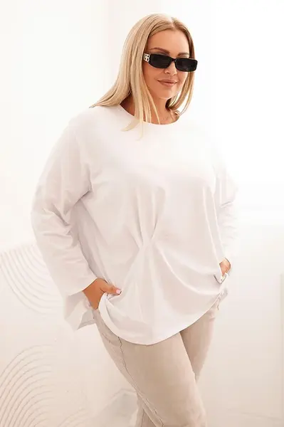 Kesi Włoski Dámská blůza Plus Size s bavlnou, kapsou a ohrnutým rukávem kiwi