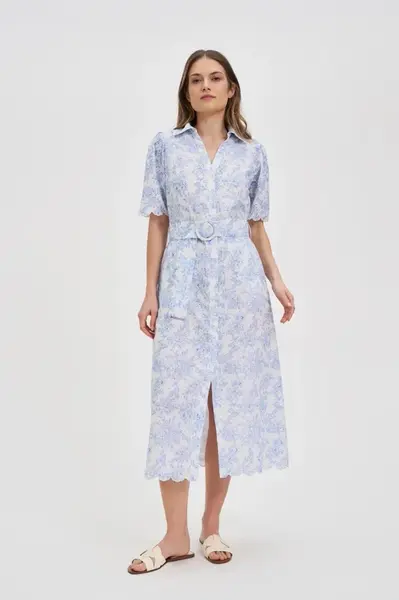 Marisse Cotton Dress With A Belt, White