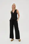 Marisse Black Linen Wide-Leg Trousers
