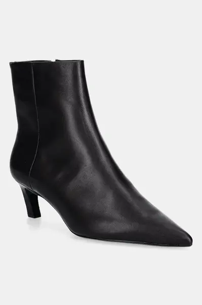 Kožené kotníkové boty Calvin Klein ESS KITTEN HEEL ANKLE BOOT hnědá barva, na podpatku, HW0HW02586