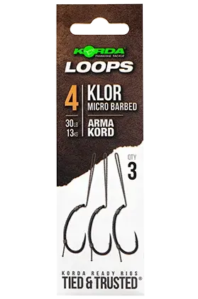 Korda hotové montáže loop rigs klor - háčik 4 nosnosť 30 lb