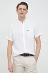 Ľanová košeľa Lacoste biela farba, regular, s golierom button-down