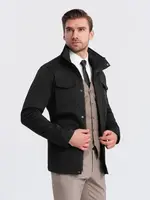 Ombre Men's lightweight jacket with high collar and pockets - black