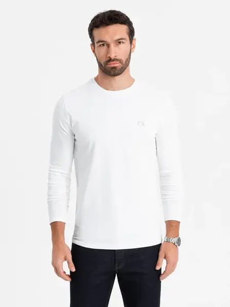Ombre Men's SLIM FIT longsleeve with elastane and print - white